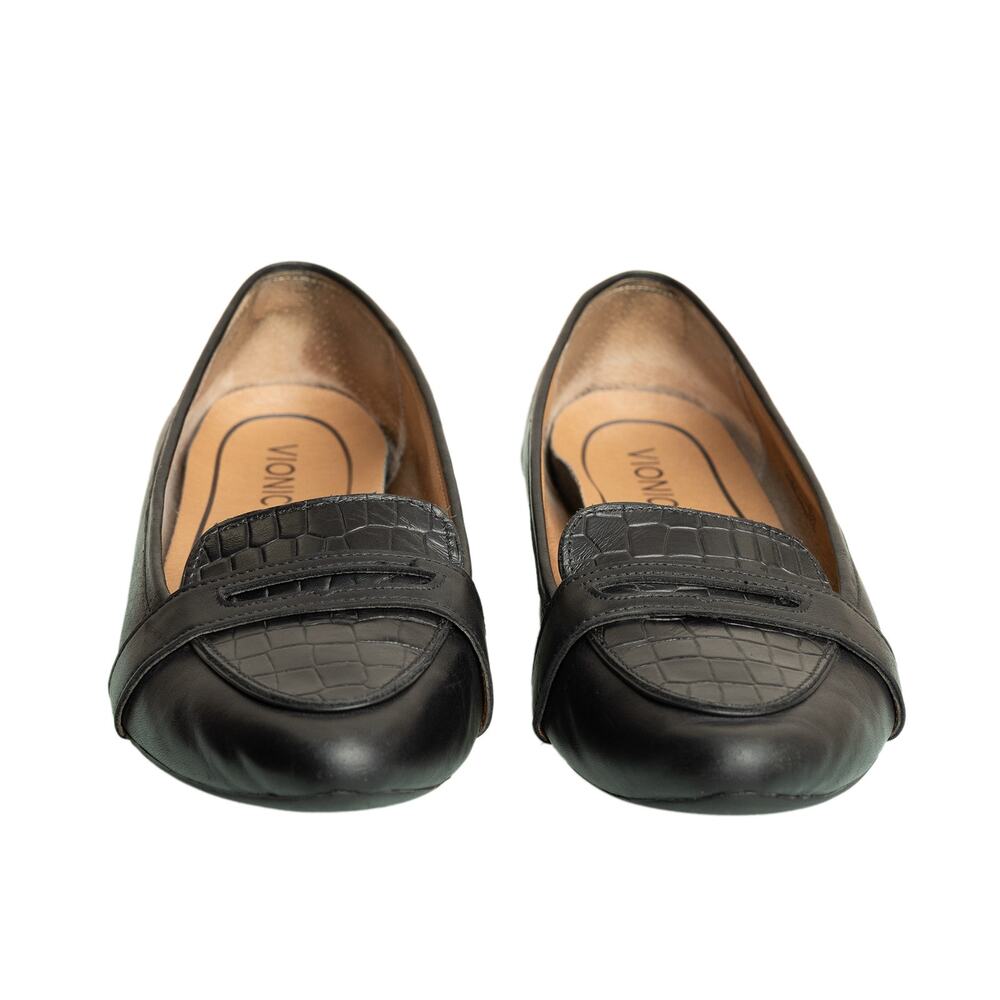 Women's Black Leather Croc Embossed Vionic Savannah Slip-On Flat Shoes - Size 9 - Picture 5 of 12